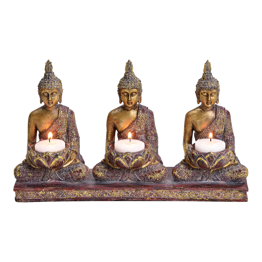 TEELICHTHOLDER BUDDHA H17 CM  FARVERIG MED GULDGLITTER