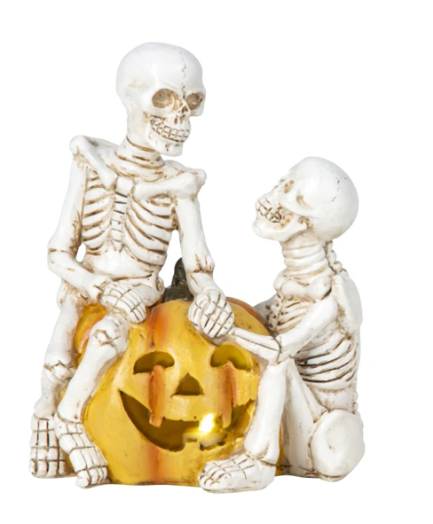 SKELET P�- OG VED GR�SKAR MED LED LYS � HVID OG ORANGE 