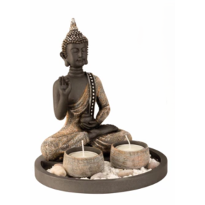 BUDDHA S�T MED 2 FYRFADSSTAGER H21,5 CM � GR�