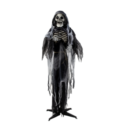 HALLOWEEN-GYSERSKELET MED LYD, LED-LYS OG BEV�GELSE H175 CM � SORT 