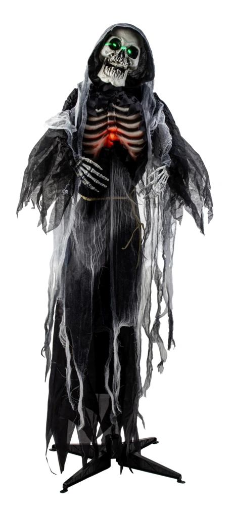 HALLOWEEN-GYSERSKELET MED LYD, LED-LYS OG BEV�GELSE H175 CM � SORT 