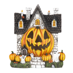 HALLOWEEN HUS MED SP�GELSER, GR�SKAR OG LED LYS � H21 CM
