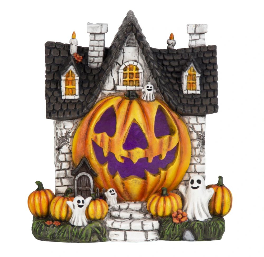 HALLOWEEN HUS MED SP�GELSER, GR�SKAR OG LED LYS � H21 CM