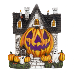 HALLOWEEN HUS MED SP�GELSER, GR�SKAR OG LED LYS � H21 CM
