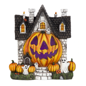 HALLOWEEN HUS MED SP�GELSER, GR�SKAR OG LED LYS � H21 CM