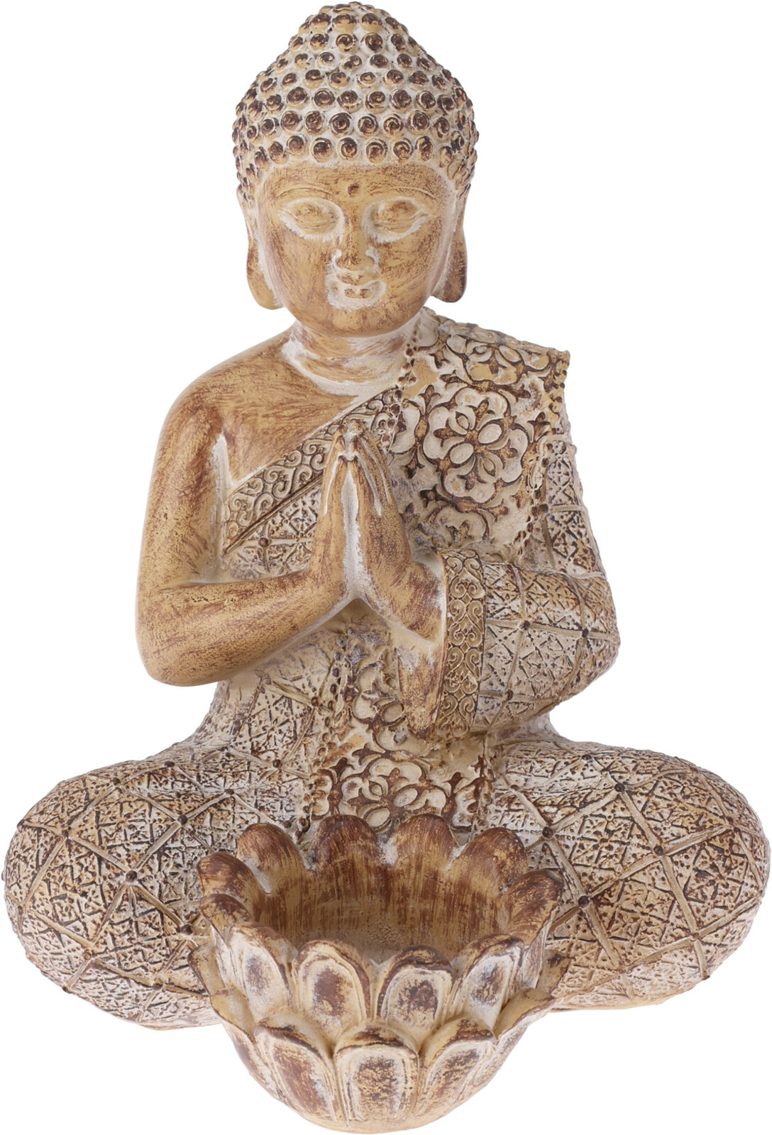 BUDDHA SIDDENDE MED LYSHOLDER H19 CM  BRUN/CREME