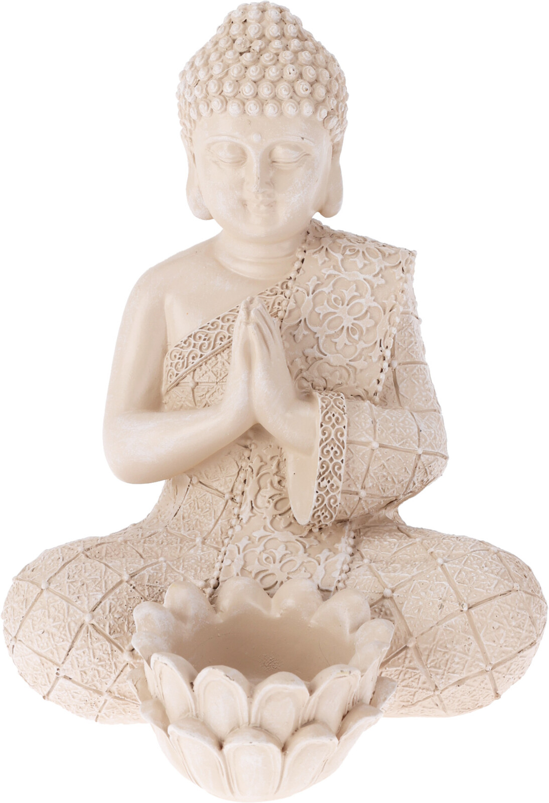 BUDDHA SIDDENDE MED LYSHOLDER H19 CM  CREME