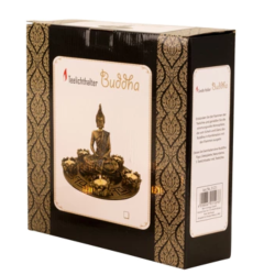 BUDDHA S�T MED 5 FYRFADSSTAGER H20 CM � GULD