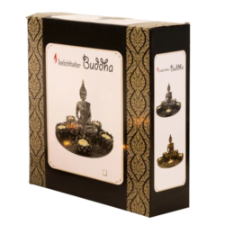 BUDDHA S�T MED 5 FYRFADSSTAGER H20 CM � S�LV