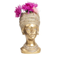 DAMEANSIGT MED HOVEDBEKLDNING TIL TRREDE BLOMSTER  GYLDEN