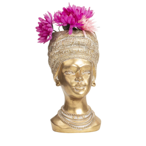 DAMEANSIGT MED HOVEDBEKLDNING TIL TRREDE BLOMSTER  GYLDEN