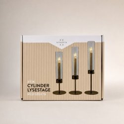 CYLINDER LYSESTAGE MED LED LYS � S�T MED 3 STK.