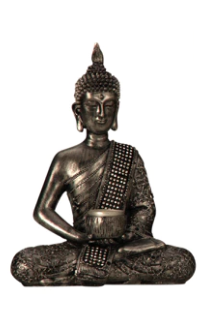 BUDDHA MED FYRFADSSTAGE H26,5 CM � BRONZE