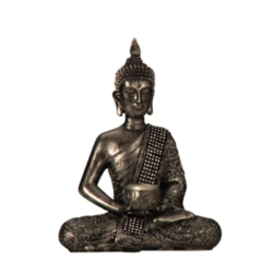BUDDHA MED FYRFADSSTAGE H26,5 CM � BRONZE