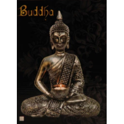 BUDDHA MED FYRFADSSTAGE H26,5 CM � BRONZE