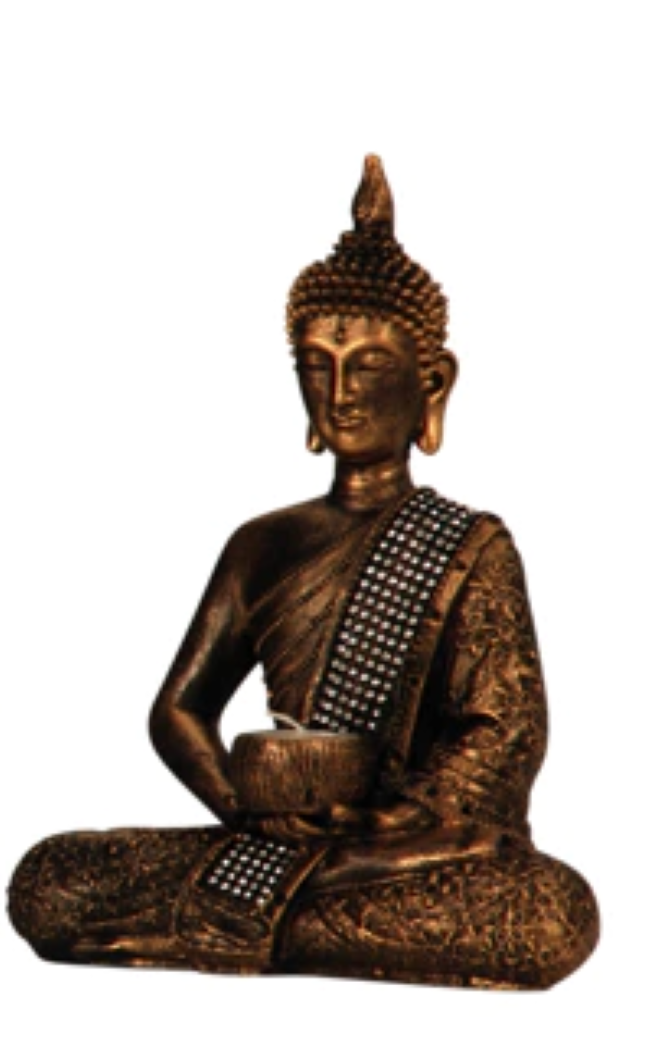 BUDDHA MED FYRFADSSTAGE H26,5 CM � KOBBER
