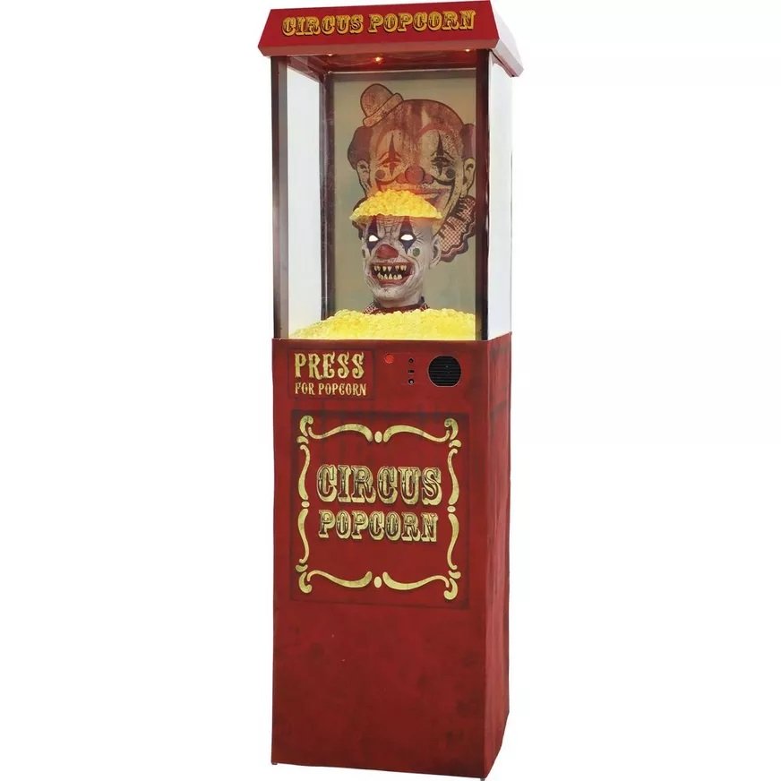HALLOWEEN POPCORNMASKINE MED UHYGGELIG KLOVN � H 1,75 M