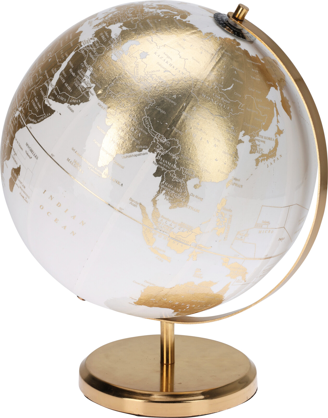 GLOBUS H32 CM  HVID OG MESSING FARVET