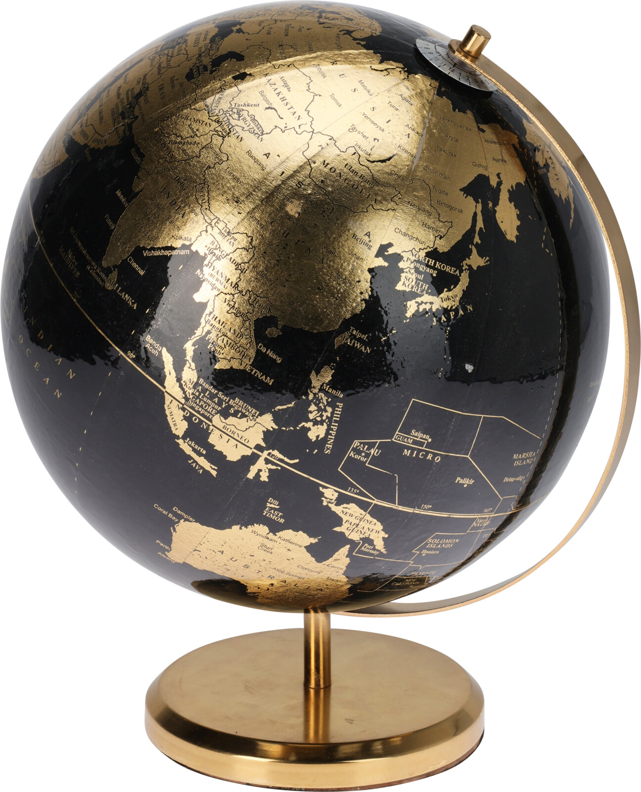 GLOBUS H32 CM  SORT OG MESSING FARVET