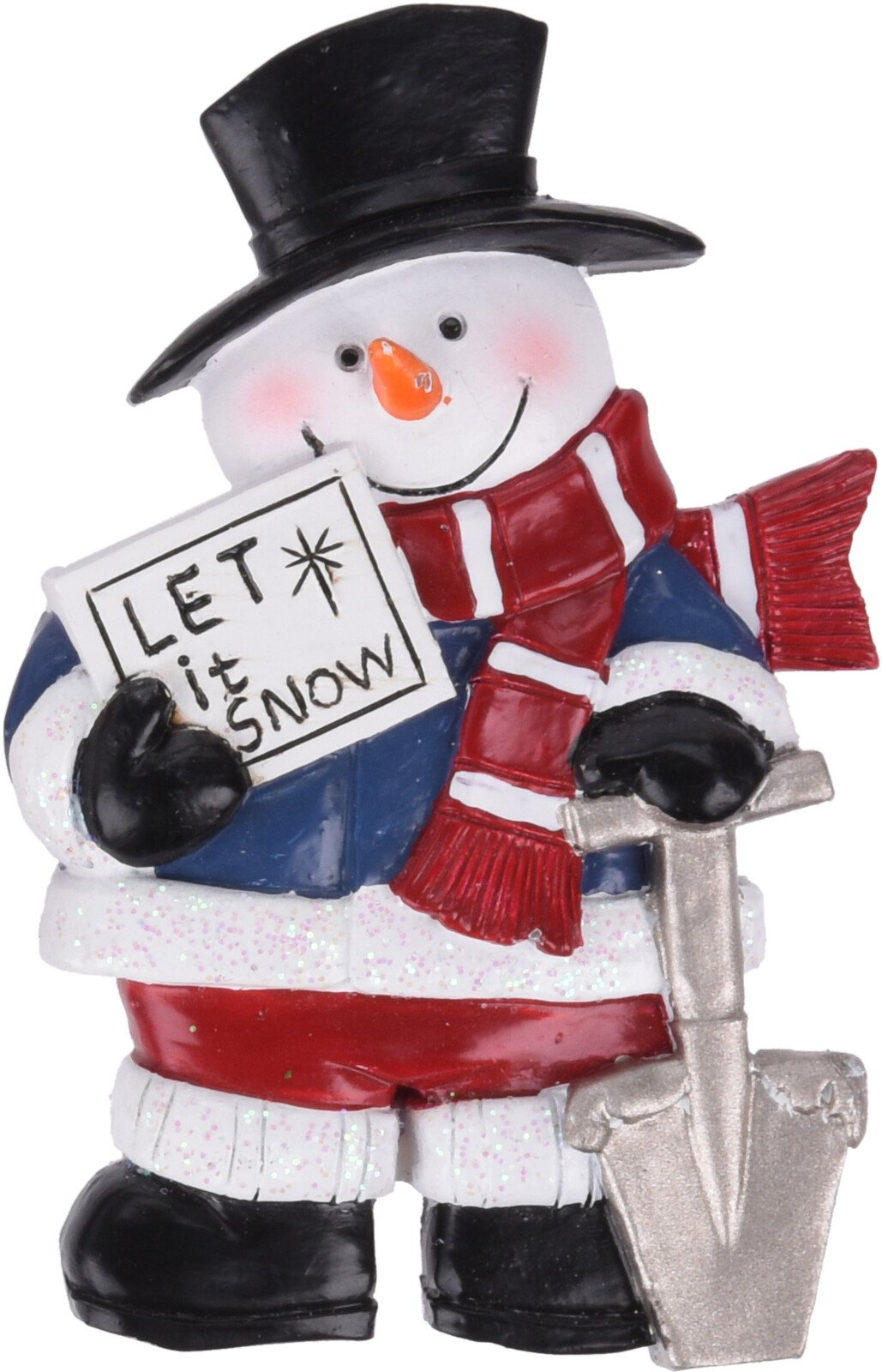 MEMOMAGNET  SNEMAND MED LET IT SNOW SKILT OG EN SPADE