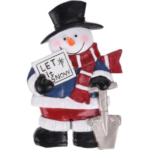 MEMOMAGNET  SNEMAND MED LET IT SNOW SKILT OG EN SPADE