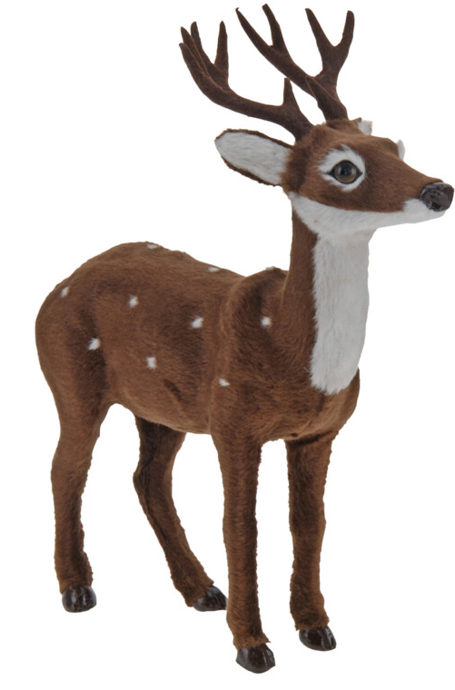 HJORT MED PELS  MRKEBRUN MED HVIDE PRIKKER NR 1