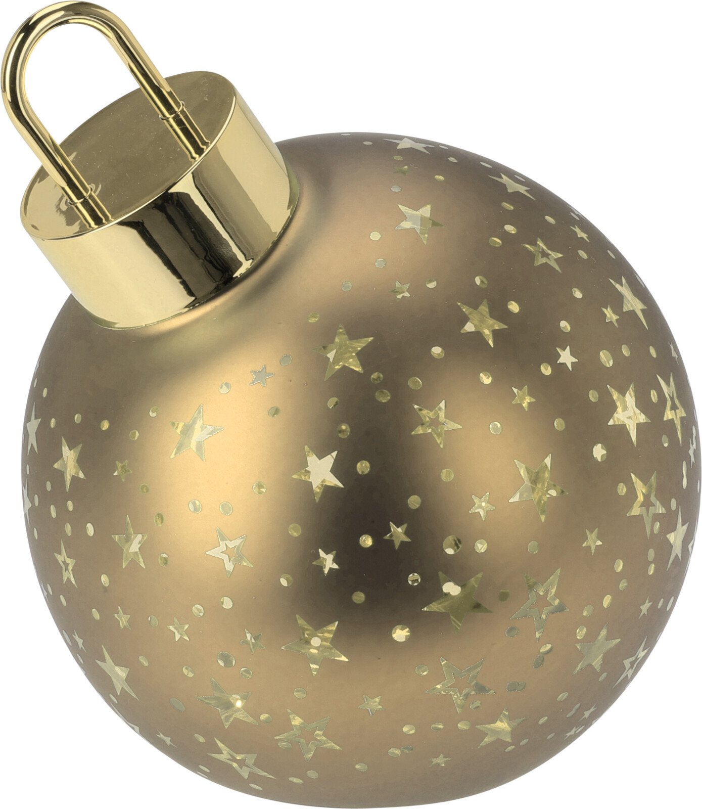 EKSKLUSIV JULEKUGLE I GLAS MED STJERNER  CHAMPAGNE GULD