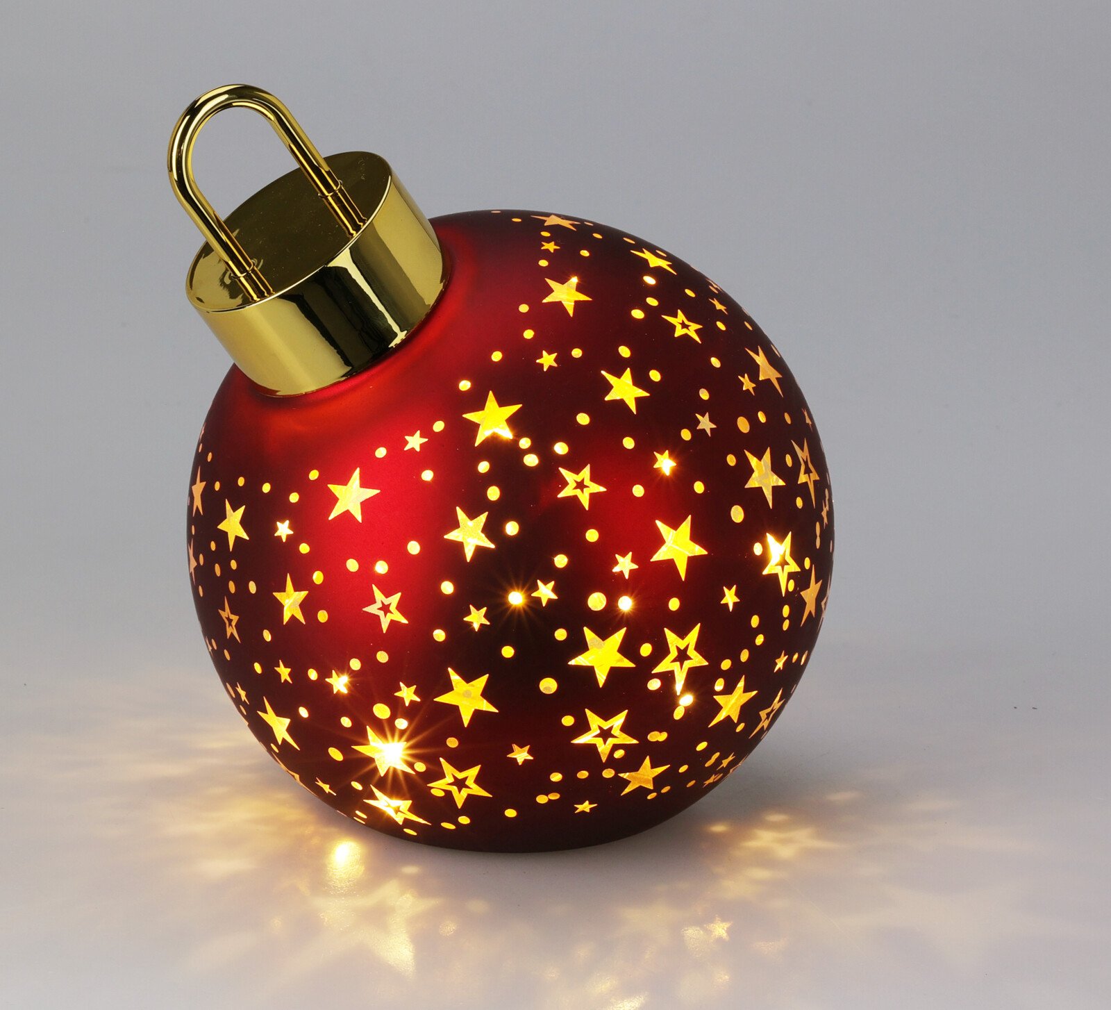 EKSKLUSIV JULEKUGLE I GLAS MED STJERNER  RD GULD