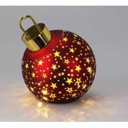 EKSKLUSIV JULEKUGLE I GLAS MED STJERNER  RD GULD