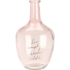 FLASKE TIL PYNT ELLER KUNSTIGE BLOMSTER  LYS ROSA MED GULD TEKST