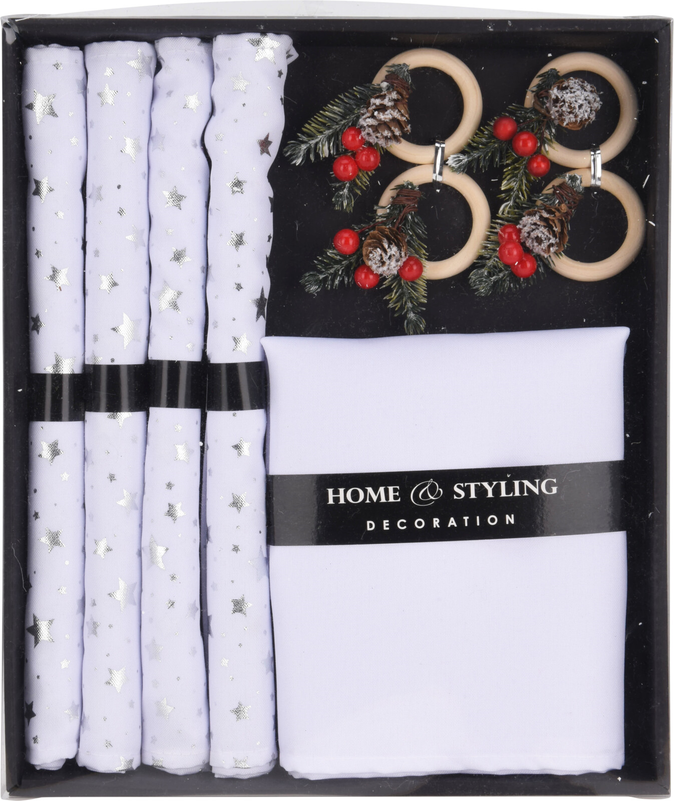 DKKESERVIETTEST 30 X 45  HVID MED SLV STJERNER