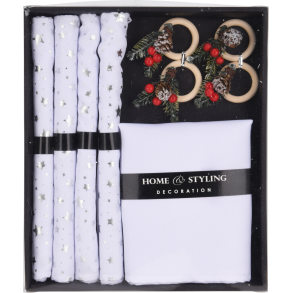 DKKESERVIETTEST 30 X 45  HVID MED SLV STJERNER