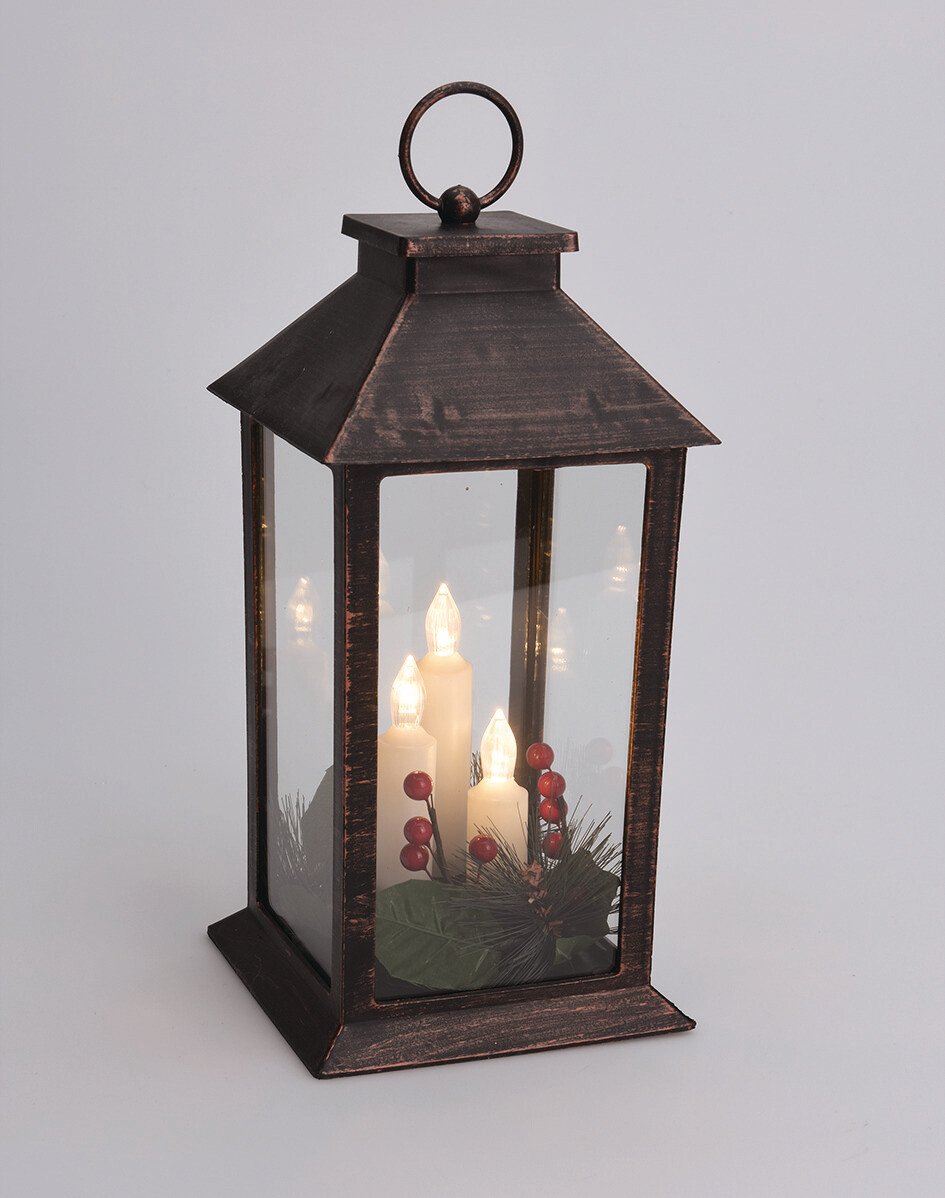 STEMNINGSFULD LED-LANTERNE MED JULEMOTIV  SORT