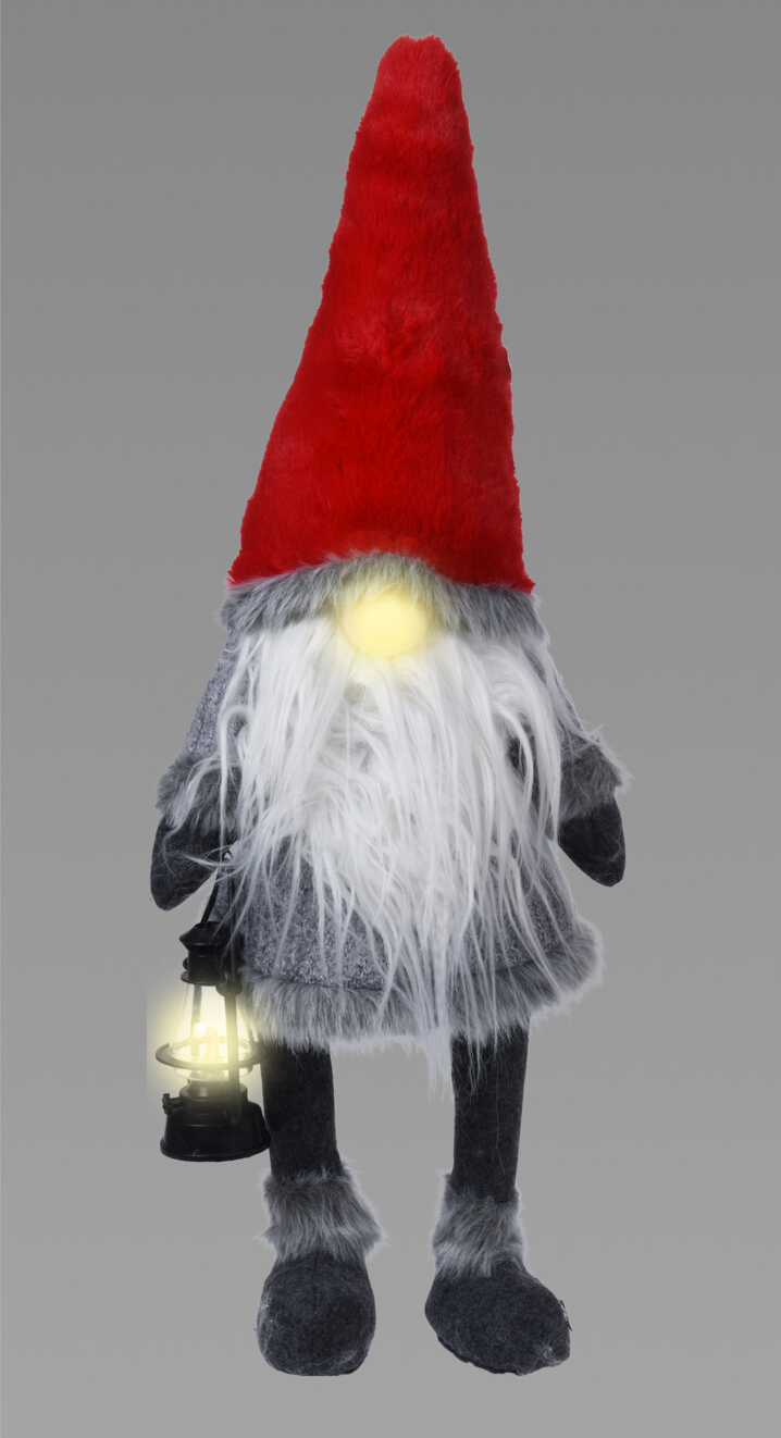 GNOME NISSE STENDE MED LED I NSEN OG LANTERNEN H51 CM  RD OG GR