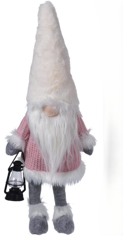 GNOME NISSE STENDE MED LED I NSEN OG LANTERNEN H51 CM  LYSERD OG HVID