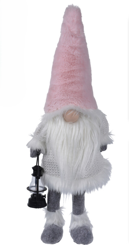 GNOME NISSE STENDE MED LED I NSEN OG LANTERNEN H51 CM  HVID OG LYSERD