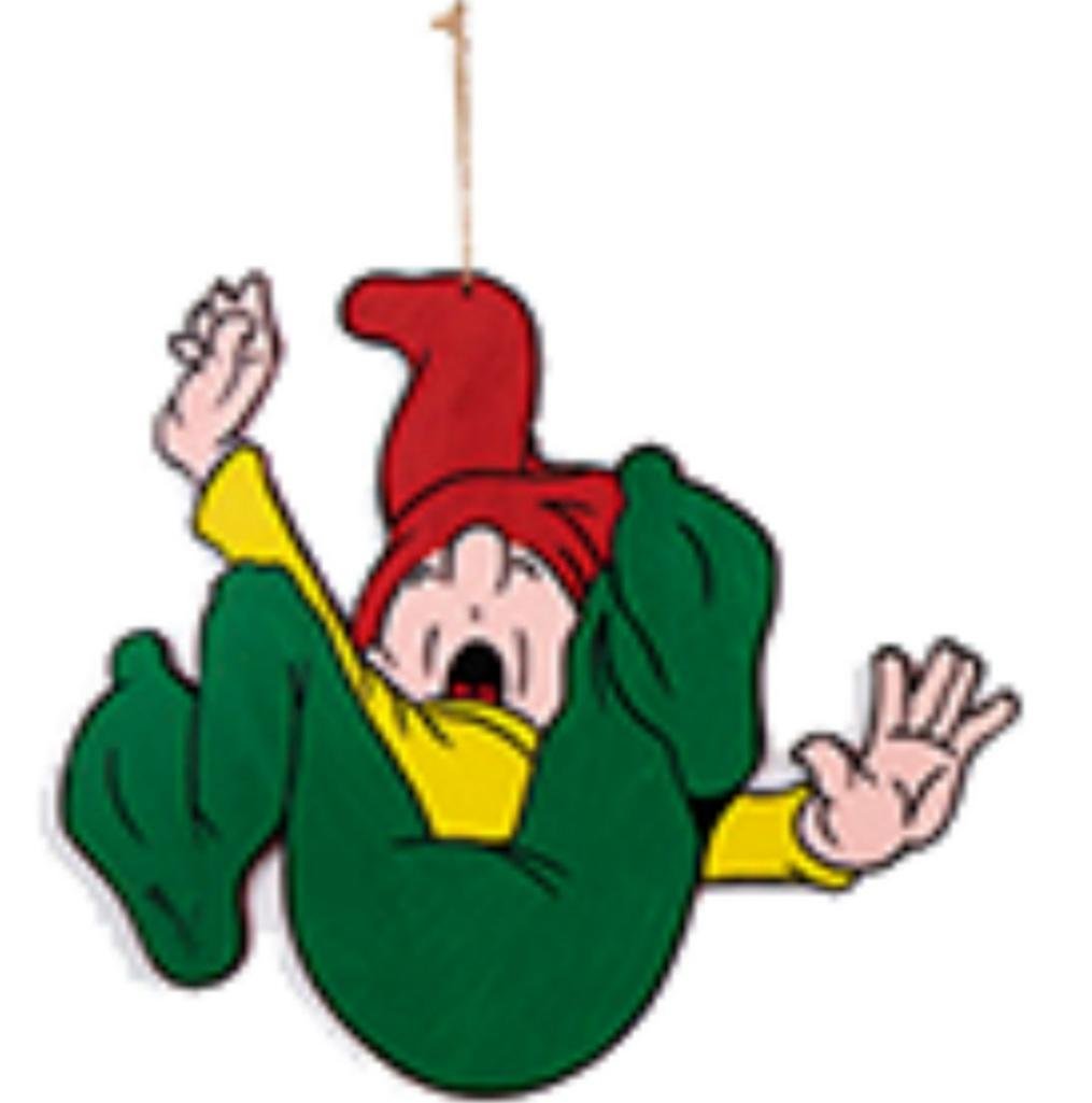 BRAMMING TR NISSE GABENDE MED GUL TRJE OG GRNNE BUKSER 40 CM 