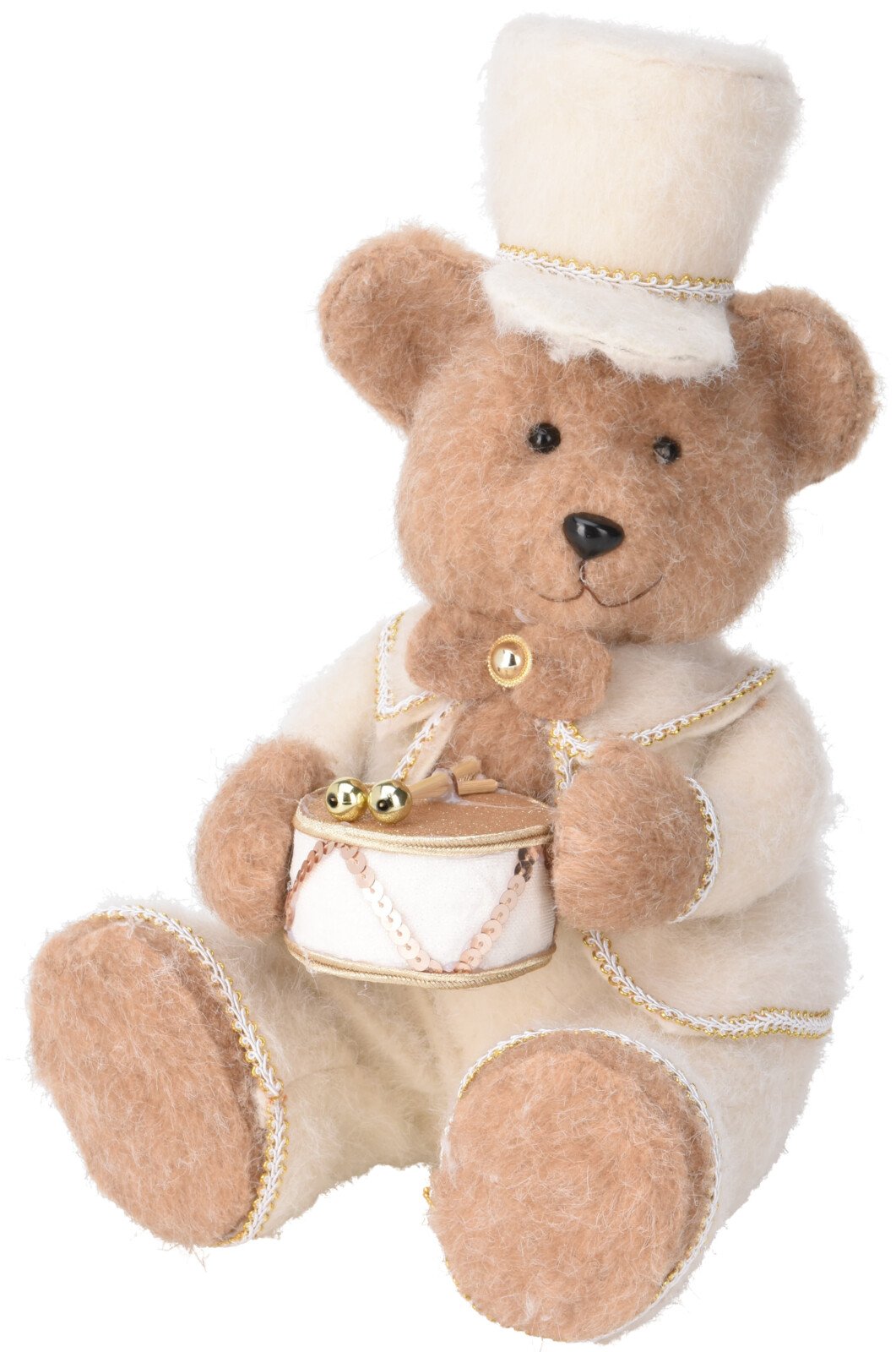 BJRNEBAMSE SIDDENDE MED TROMME  HVIDT OUTFIT