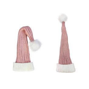 STRIKKET NISSEHUE TIL BRN OG VOKSNE  LYSERD OG HVID FIN