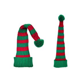 STRIKKET NISSEHUE TIL BRN OG VOKSNE  GRN OG RD STRIBET GROFT