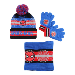 SPIDERMAN HUE, HALSEDISSE & HANDSKER � BL�, SORT OG R�D