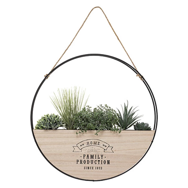 RUNDT PLANTEOPH�NG I TR� MED KUNSTIG PLANTER D46 CM � FLEREFARVET
