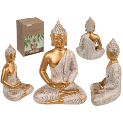 DEKORATIV BUDDHA FIGUR I LOTUSSTILLING H16,5 CM � GULD
