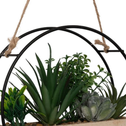RUNDT PLANTEOPH�NG I TR� MED KUNSTIG PLANTER H20 CM � FLERFARVET