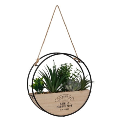 RUNDT PLANTEOPH�NG I TR� MED KUNSTIG PLANTER H20 CM � FLERFARVET