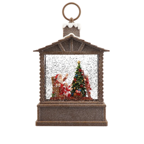 LANTERNE MED JULEFAMILIEN VED JULETRET H25,4 CM  BRUN