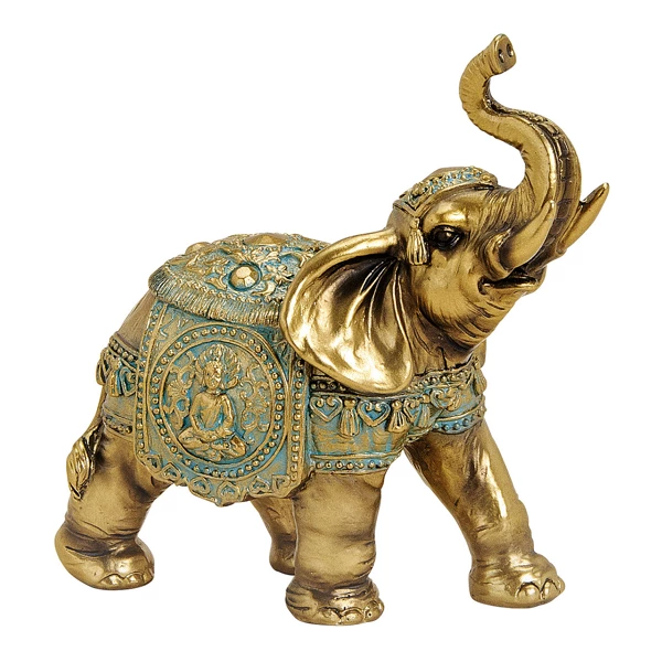 ELEFANT PYNTEFIGUR H16 CM � GULD OG BL�