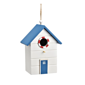 FUGLEHUS H18 CM � HVID MED BL�T TAG