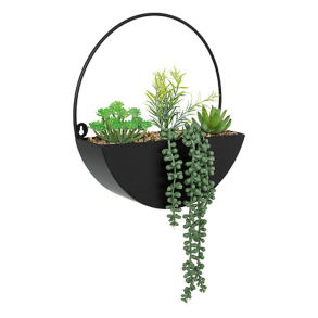 RUNDT METALOPH�NG MED DEKORATIV PLANTE H41 CM � SORT