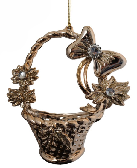 BLOMSTERKURV ORNAMENT  GYLDEN MED GLIMMER